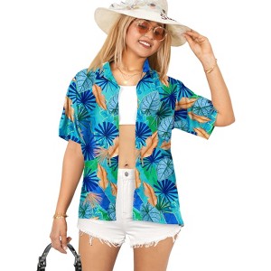 HAPPY BAY Hawaiian Shirts Womens Casual Beach Party Summer Short Sleeve Tropical Vacation Button Up Shirts Collared Blouses for Women - 1 of 4