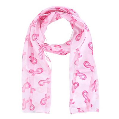 CTM Women's Breast Cancer Ribbon Print Lightweight Scarf