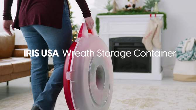 IRIS USA 24" Wreath Storage Container Box with Latches and Handle, Clear/Red, 2 of 10, play video