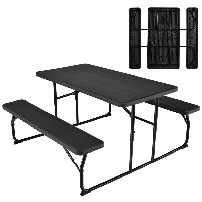 Costway Folding Picnic Table & Bench Set for Camping BBQ w/ Steel Frame White/Balck, 1 of 11