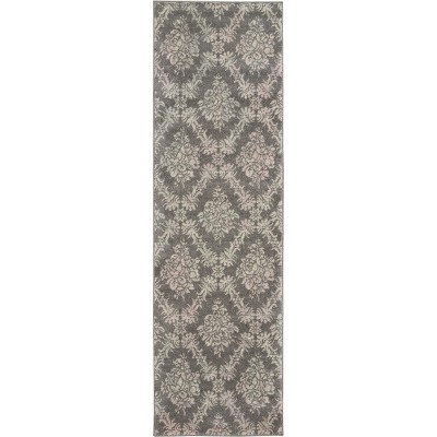 Tranquil TRA09 Grey/Pink Area Rug Vintage Floral Damask By Nourison