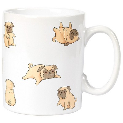 Blue Panda White Ceramic Smiling Pug Coffee Mug Stoneware Tea Cup Large 16 oz Novelty Gift