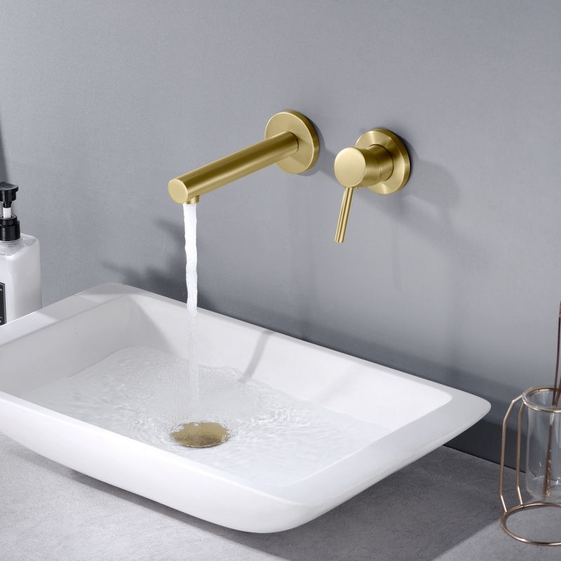 Sumerain Brushed Gold Bathroom Faucet Brass Wall Mount Faucet Single Handle with Rough in Valve, 4 of 10