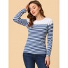 INSPIRE CHIC Women's Color Block Round Neck Long Sleeves Striped Basic T-Shirt - 2 of 4