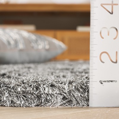 Silver Hand-Tufted Square Shag Area Rug