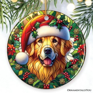 Colorful Golden Retriever Stained Glass Style Ceramic Ornament, Christmas Gift and Decor| OrnamentallyYou - 1 of 4