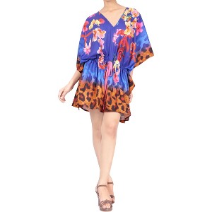 LA LEELA Women's Summer Mini Loose Holiday Beach Dress Coverups Swimwear Bathing Suit Dress Plus Size Fall Swimsuit Cover Ups 3X-4X Blue Floral - 1 of 4