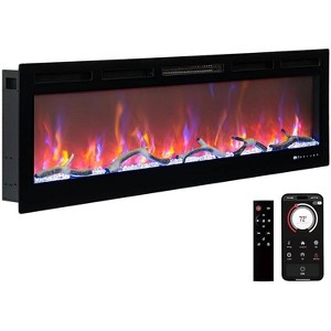 Ultra-Thin Wall Mounted Electric Fireplace, 1500W Heater with Multicolor LED Flames, Adjustable Brightness, Remote & Touch Control - 1 of 4