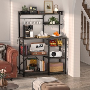 Aheaplus Kitchen Storage Shelf with Hooks, Coffee Bar with Charging Station and Shelves - 1 of 4