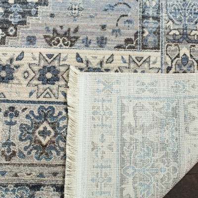 Gray and Blue Hand-Knotted Synthetic Persian Area Rug