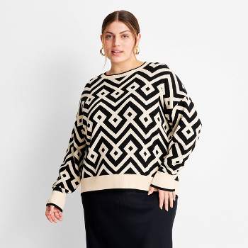 Women's Jacquard Oversized Crewneck Sweater - Future Collective™ with Jenny K. Lopez Black/Cream