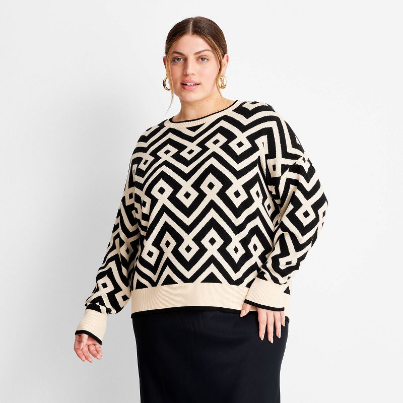 Women's Jacquard Oversized Crewneck Sweater - Future Collective™ with Jenny K. Lopez Black/Cream, 1 of 5