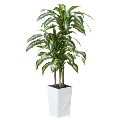 5-6ft UV & Sunproof Artificial Dracaena Tree for Indoor/Outdoor - Faux Silk Plant in Tall Planter, Tall Faux Tree for Home & Garden Decor