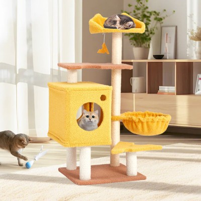 EROMMY 37" Cat Cheese Tree - Cute Cat Tree Tower For Indoor Small Cats, Cat House With Top Perch, Cozy Hammock, And Sisal Scratching Post