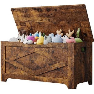 39.4" Storage Chest, Wooden Storage Bench with Safety Hinge, Easy Assembly, Farmhouse Style Large Toy Chest for Entryway, Living Room, Bedroom - 1 of 1