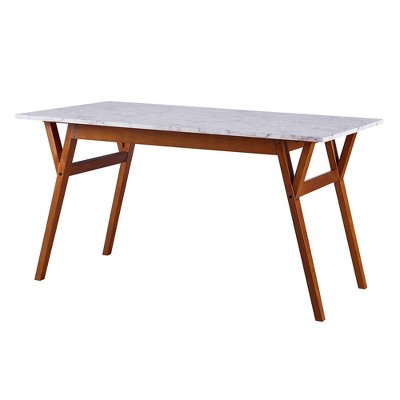 Ashton Rectangular Dining Table with Faux Marble Top Solid Wood Leg Walnut - Teamson Home