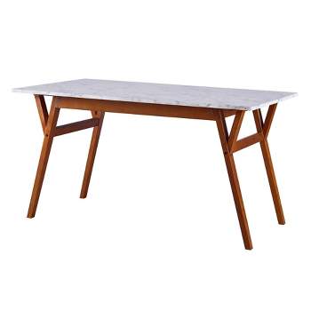 Ashton Rectangular Dining Table with Faux Marble Top Solid Wood Leg Walnut - Teamson Home