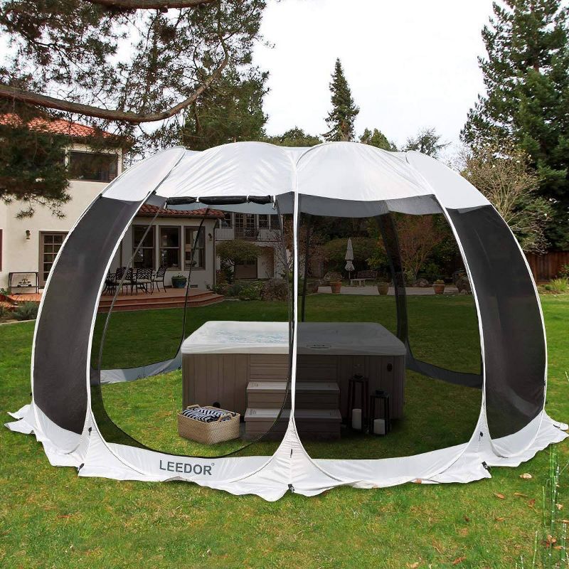 Leedor Outdoor Pop Up Portable Screen Tent with Mesh Netting Fiberglass Gazebo Gray, 6 of 10