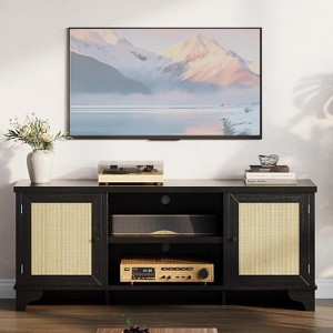 Coucheta Farmhouse TV Stand - Entertainment Center for 70" TV with Rattan Doors, Storage Cabinets & Open Shelves, Modern Media Console(Black) - 1 of 4