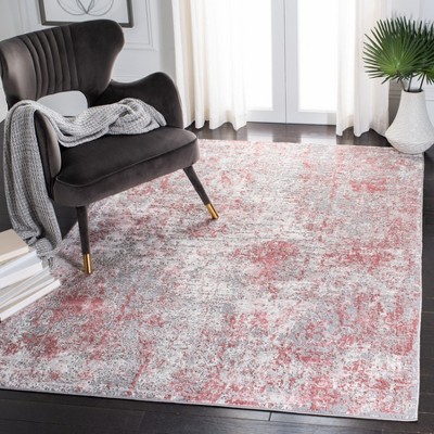 Gray and Pink Abstract Flat Woven Synthetic Area Rug