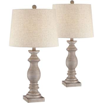 Regency Hill Patsy 26 1/2" Tall Candlestick Traditional Table Lamps Set of 2 WiFi Smart Socket White-Washed Wood Finish Living Room Bedroom Bedside