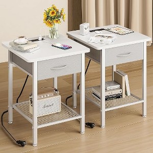Gericco Night Stand Set 2 with 19'' D Large Tabletop and 3 Fabric Drawer, Bedside Tables with Fast Charging Station, Spacious Storage - 1 of 1