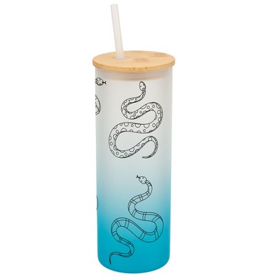 Elanze Designs Toscano Slithering Snakes Reptile Animal Wrap-Around Design 25 Ounce Frosted Gradient Glass On-The-Go Coffee Travel Skinny Tumbler Mug