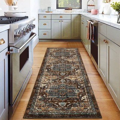 Faux Wool Vintage Floral Printed Area Rug Machine Washable Stain Resistant Non Shedding Floor Rug for Living Room Bedroom