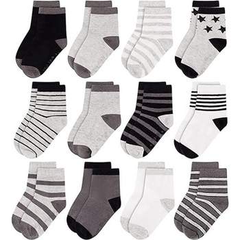 Gray & Black Kid's 12 pack socks for Boys and Girls, Toddlers Ages 2-5