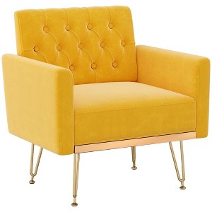 BABYYER Accent Chair for Living Room, Velvet Upholstered Arm Chair, Mid Century Modern Reading Chair with Gold Metal Legs for Living Room - 1 of 4