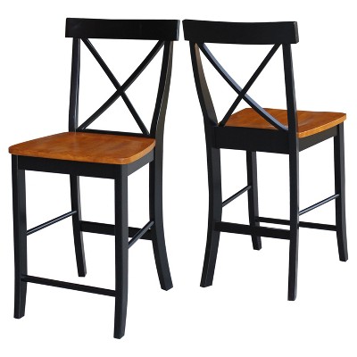 24" Black and Cherry Solid Wood X-Back Counter Stool