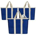 CleverMade SnapBasket Insulated Collapsible Grocery 32qt Shopping Bag Tote with Zippered Lid Navy/Cream - 3pk