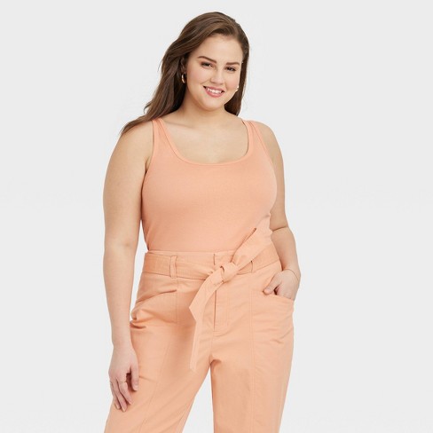 Women's Slim Fit Tank Top - A New Day™ Peach Orange Xxl : Target
