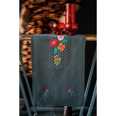 Vervaco Stamped Table Runner Cross Stitch Kit 16"X40"-Colourful Flowers