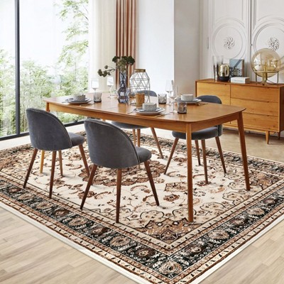 8x10 Machine Washable Oriental Area Rug - Waterproof Floral Distressed Design