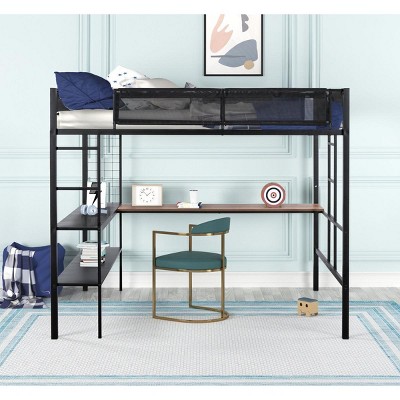Streamdale Sturdy Metal Loft Bed with Desk & Shelves