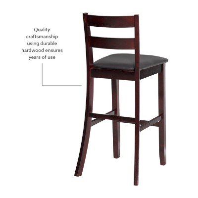 Torino 31" Ladder Back Merlot Wood & Brown Faux Leather Barstool
