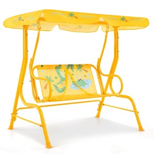 Costway 2-Seater Toddler Porch Swing Chair with Metal Stand Adjustable Canopy Safety Belts Blue/Pink/Yellow - 1 of 4