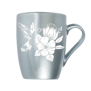 Elanze Designs Hummingbird Flower Frosted Blue 10 ounce New Bone China Coffee Cup Mug - 1 of 4