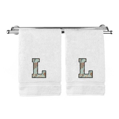 BC BARE COTTON Monogrammed Hand Towels, Personalized Gift, Set of 2 - Embroidered Writing with Greenish Cyan
