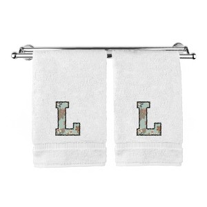 BC BARE COTTON Monogrammed Hand Towels, Personalized Gift, Set of 2 - Embroidered Writing with Greenish Cyan - 1 of 4