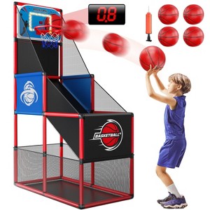 Skirfy Kids Arcade Basketball Game With Electronic Scoreboard and LED Lights, Indoor/Outdoor Basketball Hoop With 4 Balls, Red - 1 of 4