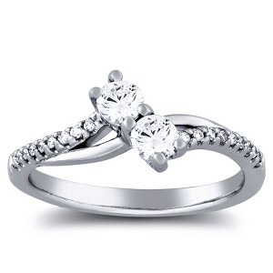 Pompeii3 3/4ct Diamond Two Stone Forever Us Engagement Anniversary Ring 10k White Gold - 1 of 3