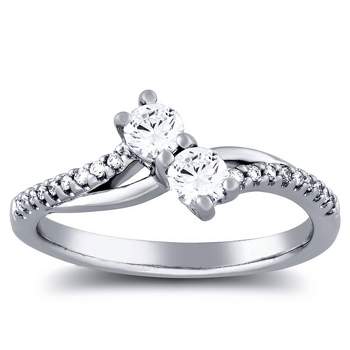 Pompeii3 3/4ct Diamond Two Stone Forever Us Engagement Anniversary Ring 10k White Gold