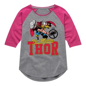Girls' - Marvel - Thor Collegiate Shirt Tail Raglan Graphic T-shirt - 1 of 3