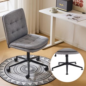 VINGLI Mid Back Armless Office Desk Chair with Wheels/no Wheels,360°Rocking Swivel Vanity Chair with Thickened Cushion， Linen Dark Grey - 1 of 4