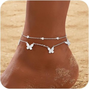 Gold Anklets for Women CZ Ankle Bracelet 14K Gold/Silver Plated Waterproof Dainty Layered - 1 of 4