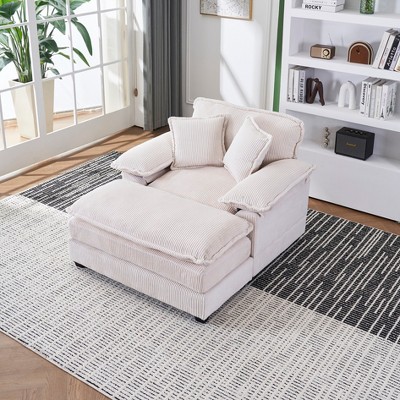 Grungis Comfy Corduroy Single Sofa with 2 Toss Pillows and Ottoman, Sofa- Deep Seat Couch for Living Room