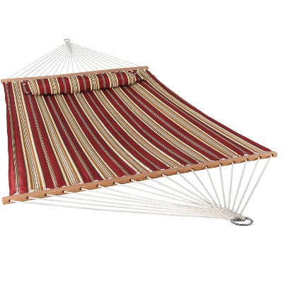 Photo 1 of Sunnydaze Heavy Duty Two-Person Quilted Fabric Hammock with Spreader Bars - 450 lb Capacity - Red Stripe