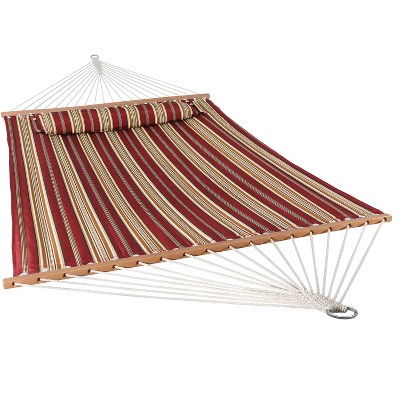 Sunnydaze Heavy Duty Two-Person Quilted Fabric Hammock with Spreader Bars - 450 lb Capacity - Red Stripe